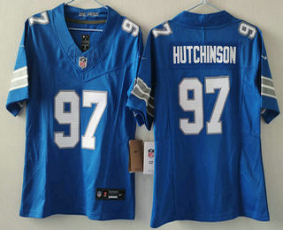 Women's Detroit Lions #97 Aidan Hutchinson Limited Blue 2024 FUSE Vapor Jersey