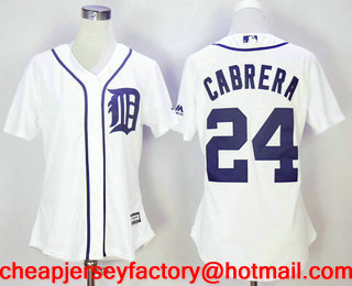 Women's Detroit Tigers #24 Miguel Cabrera White Home Stitched MLB Cool Base Jersey