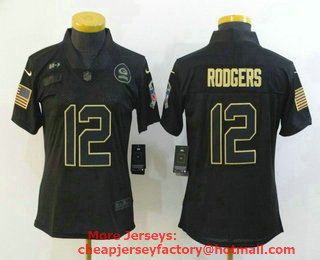 Women's Green Bay Packers #12 Aaron Rodgers Black 2020 Salute To Service Stitched NFL Nike Limited Jersey