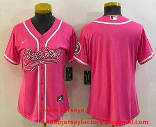 Women's Green Bay Packers Blank Pink With Patch Cool Base Stitched Baseball Jersey