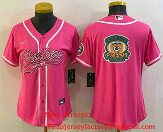 Women's Green Bay Packers Pink Team Big Logo With Patch Cool Base Stitched Baseball Jersey