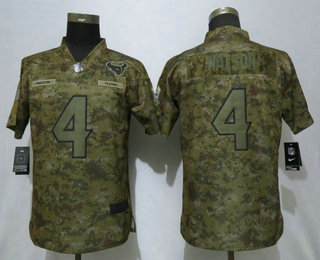 Women's Houston Texans #4 Deshaun Watson Nike Camo 2018 Salute to Service Stitched NFL Limited Jersey