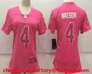 Women's Houston Texans #4 Deshaun Watson Pink Fashion 2017 Rush NFL Nike Limited Jersey