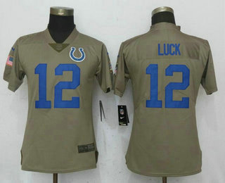 Women's Indianapolis Colts #12 Andrew Luck Olive 2017 Salute To Service Stitched NFL Nike Limited Jersey