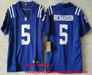 Women's Indianapolis Colts #5 Anthony Richardson Blue 2024 FUSE Vapor Limited Stitched Jersey