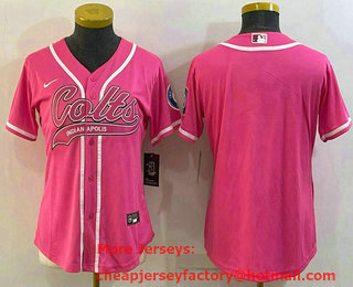 Women's Indianapolis Colts Blank Pink With Patch Cool Base Stitched Baseball Jersey