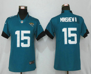 Women's Jacksonville Jaguars #15 Gardner Minshew II Teal Blue New 2017 Vapor Untouchable Stitched NFL Nike Limited Jersey