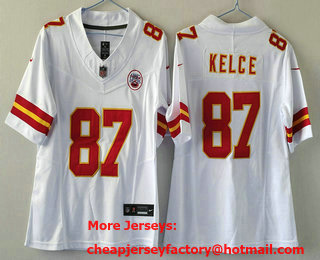 Women's Kansas City Chiefs #87 Travis Kelce White 2023 FUSE Vapor Limited Stitched Jersey