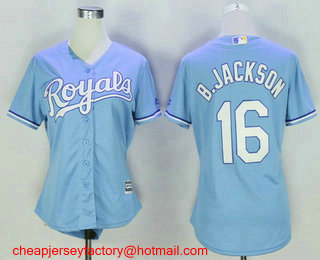 Women's Kansas City Royals #16 Bo Jackson Retired Light Blue Stitched MLB Cool Base Jersey