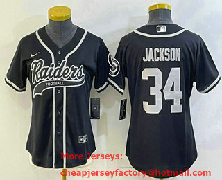 Women's Las Vegas Raiders #34 Bo Jackson Black With Patch Cool Base Stitched Baseball Jersey