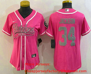 Women's Las Vegas Raiders #34 Bo Jackson Pink With Patch Cool Base Stitched Baseball Jersey
