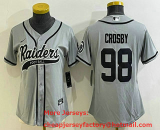 Women's Las Vegas Raiders #98 Maxx Crosby Grey With Patch Cool Base Stitched Baseball Jersey