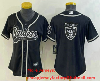 Women's Las Vegas Raiders Black Team Big Logo With Patch Cool Base Stitched Baseball Jersey