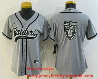 Women's Las Vegas Raiders Grey Team Big Logo With Patch Cool Base Stitched Baseball Jersey