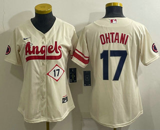 Women's Los Angeles Angels #17 Shohei Ohtani Number Cream 2022 City Connect Cool Base Stitched Jersey
