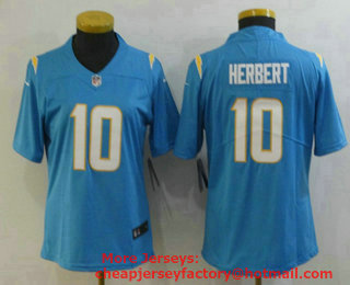 Women's Los Angeles Chargers #10 Justin Herbert Light Blue 2020 NEW Vapor Untouchable Stitched NFL Nike Limited Jersey