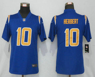 Women's Los Angeles Chargers #10 Justin Herbert Royal Blue 2020 NEW Color Rush Stitched NFL Nike Limited Jersey