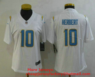 Women's Los Angeles Chargers #10 Justin Herbert White 2020 NEW Vapor Untouchable Stitched NFL Nike Limited Jersey