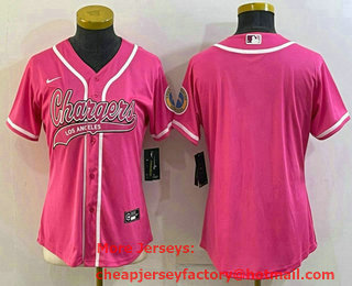 Women's Los Angeles Chargers Blank Pink With Patch Cool Base Stitched Baseball Jersey