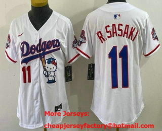 Women's Los Angeles Dodgers #11 Roki Sasaki White Hello Kitty 2025 World Series Champions Limited Jersey