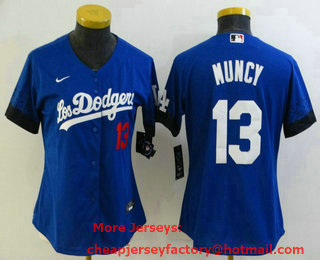 Women's Los Angeles Dodgers #13 Max Muncy Blue 2021 City Connect Number Cool Base Stitched Jersey