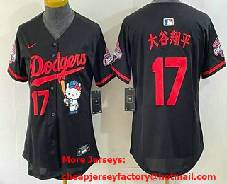Women's Los Angeles Dodgers #17 Shohei Ohtani Black Japanese Hello Kitty 2025 World Series Champions Limited Jersey