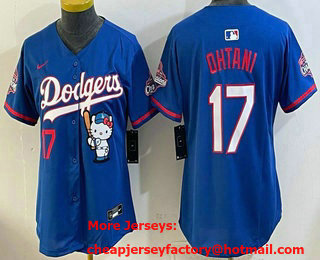 Women's Los Angeles Dodgers #17 Shohei Ohtani Blue Hello Kitty 2025 World Series Champions Limited Jersey