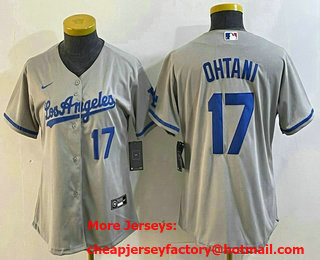 Women's Los Angeles Dodgers #17 Shohei Ohtani Number Grey With Los Cool Base Stitched Jersey 11