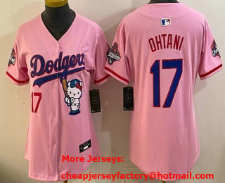 Women's Los Angeles Dodgers #17 Shohei Ohtani Pink Hello Kitty 2025 World Series Champions Limited Jersey