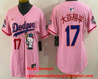 Women's Los Angeles Dodgers #17 Shohei Ohtani Pink Japanese Hello Kitty 2025 World Series Champions Limited Jersey