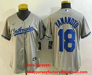Women's Los Angeles Dodgers #18 Yoshinobu Yamamoto Grey With Los Cool Base Stitched Jersey