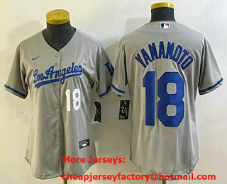 Women's Los Angeles Dodgers #18 Yoshinobu Yamamoto Number Grey With Los Cool Base Stitched Jersey 13