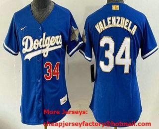 Women's Los Angeles Dodgers #34 Fernando Valenzuela Blue 2026 Gold Collection Limited Jersey