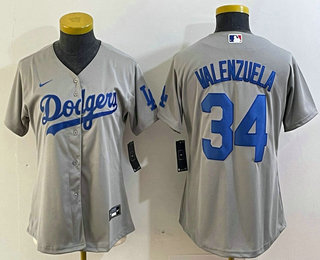 Women's Los Angeles Dodgers #34 Fernando Valenzuela Grey Stitched Cool Base Nike Jersey