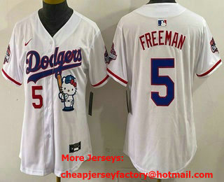 Women's Los Angeles Dodgers #5 Freddie Freeman White Hello Kitty 2025 World Series Champions Limited Jersey