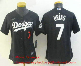 Women's Los Angeles Dodgers #7 Julio Urias Black With Red Number Stitched MLB Cool Base Nike Jersey