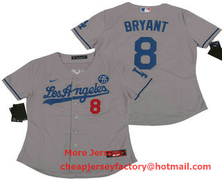 Women's Los Angeles Dodgers #8 Kobe Bryant Grey KB Patch Stitched MLB Cool Base Nike Jersey