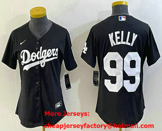 Women's Los Angeles Dodgers #99 Joe Kelly Black Stitched Cool Base Nike Jersey 01