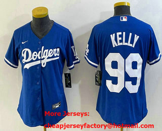 Women's Los Angeles Dodgers #99 Joe Kelly Blue Stitched Cool Base Nike Jersey 01
