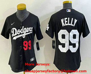 Women's Los Angeles Dodgers #99 Joe Kelly Number Black Stitched Cool Base Nike Jersey 01