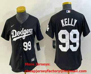 Women's Los Angeles Dodgers #99 Joe Kelly Number Black Stitched Cool Base Nike Jersey 03
