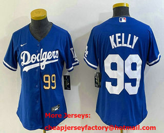 Women's Los Angeles Dodgers #99 Joe Kelly Number Blue Stitched Cool Base Nike Jersey 01