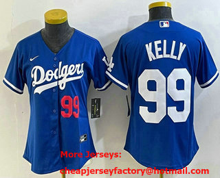 Women's Los Angeles Dodgers #99 Joe Kelly Number Blue Stitched Cool Base Nike Jersey 01