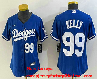 Women's Los Angeles Dodgers #99 Joe Kelly Number Blue Stitched Cool Base Nike Jersey 02