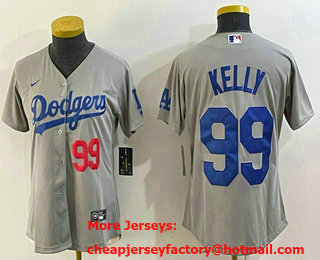 Women's Los Angeles Dodgers #99 Joe Kelly Number Grey Stitched Cool Base Nike Jersey 01