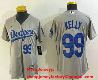 Women's Los Angeles Dodgers #99 Joe Kelly Number Grey Stitched Cool Base Nike Jersey 04