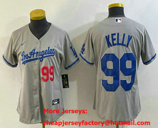 Women's Los Angeles Dodgers #99 Joe Kelly Number Grey With Los Stitched Cool Base Nike Jersey 01