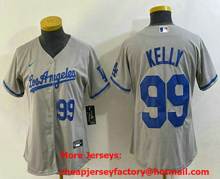 Women's Los Angeles Dodgers #99 Joe Kelly Number Grey With Los Stitched Cool Base Nike Jersey 02
