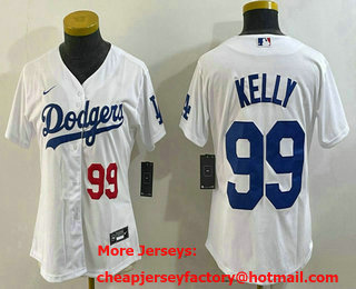 Women's Los Angeles Dodgers #99 Joe Kelly Number White Stitched Cool Base Nike Jersey 02