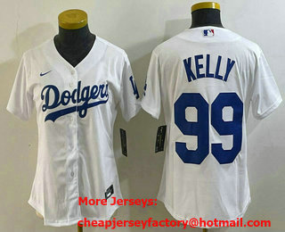 Women's Los Angeles Dodgers #99 Joe Kelly White Stitched Cool Base Nike Jersey 01